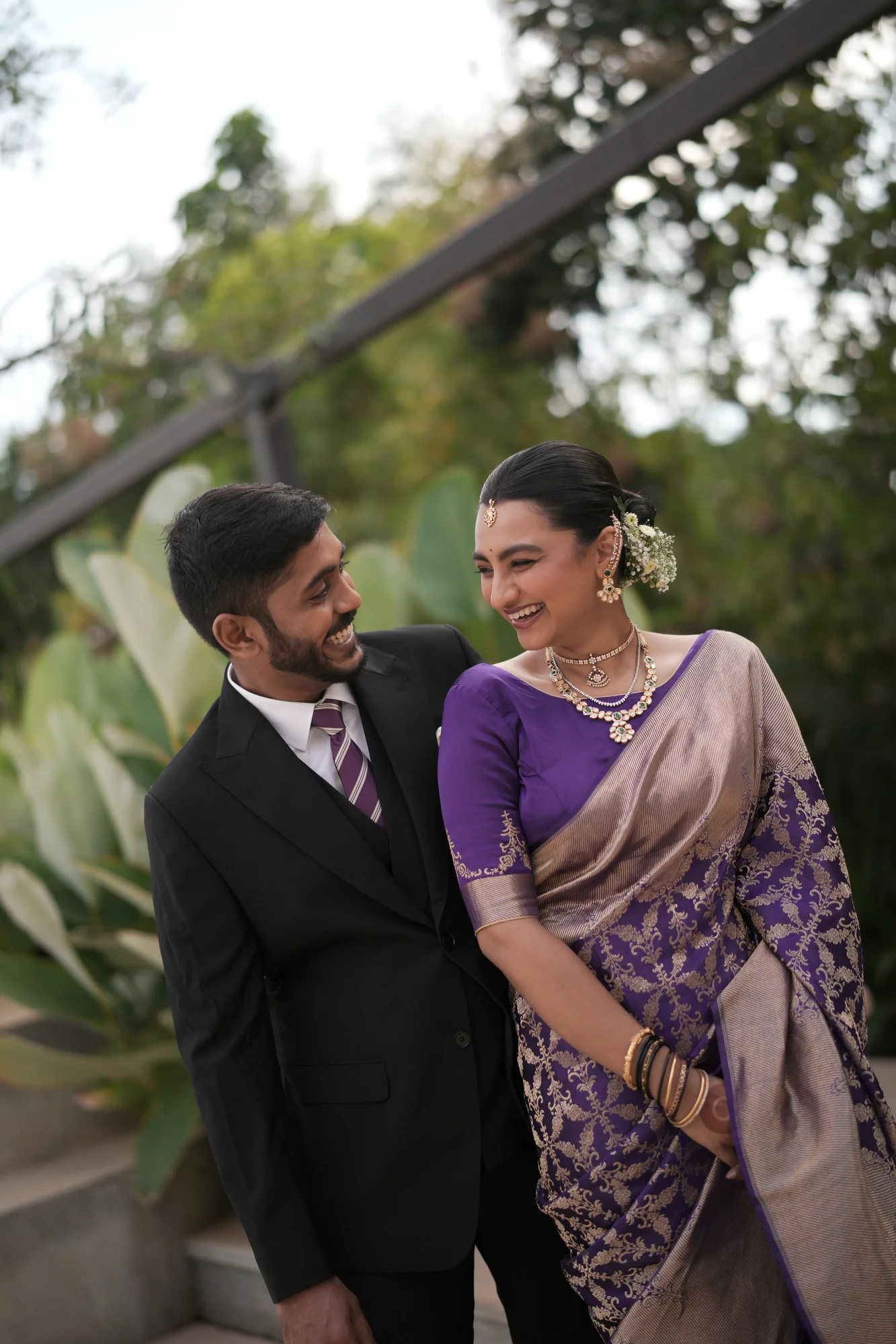 A couple together in a garden