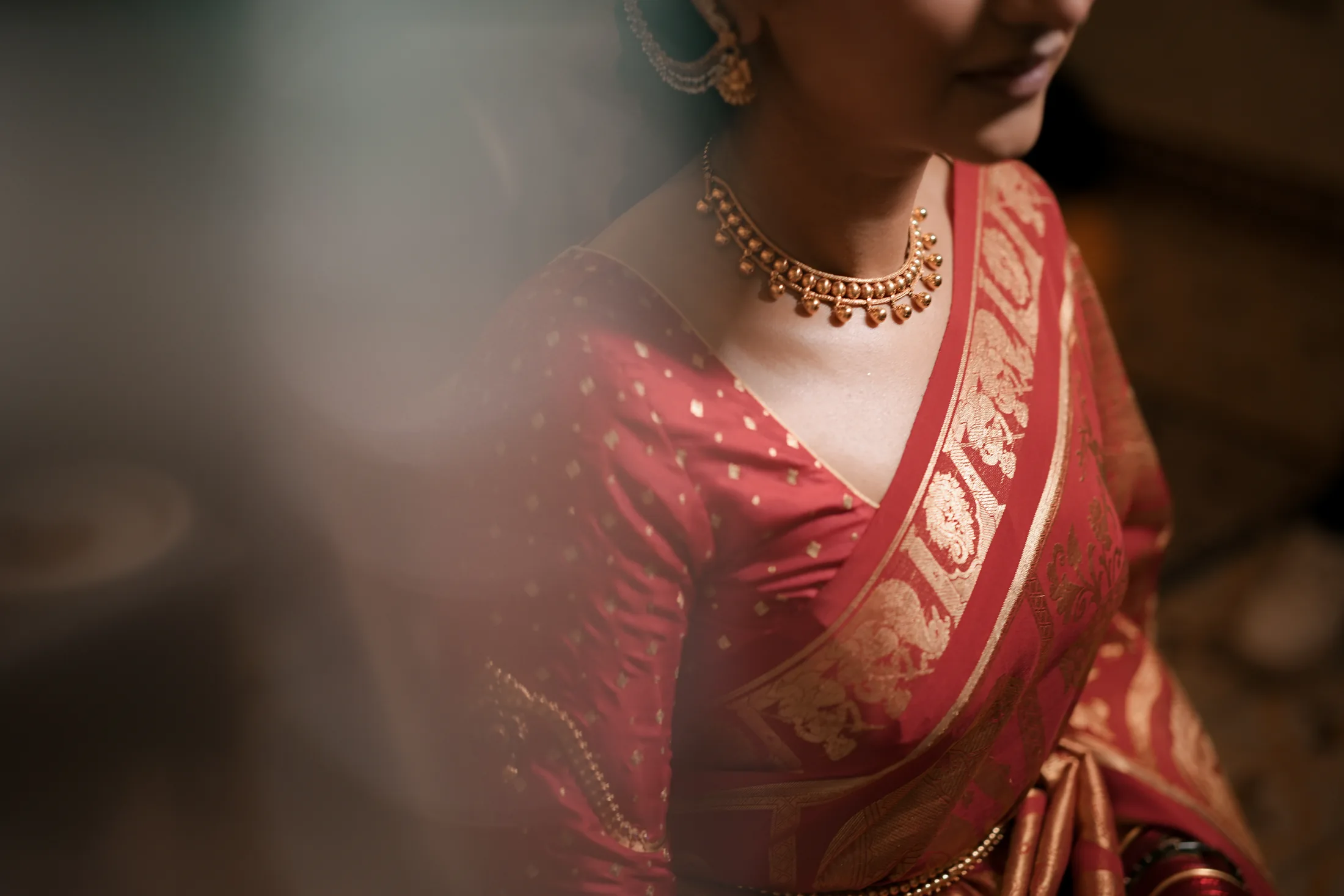Bride seen through a soft foreground