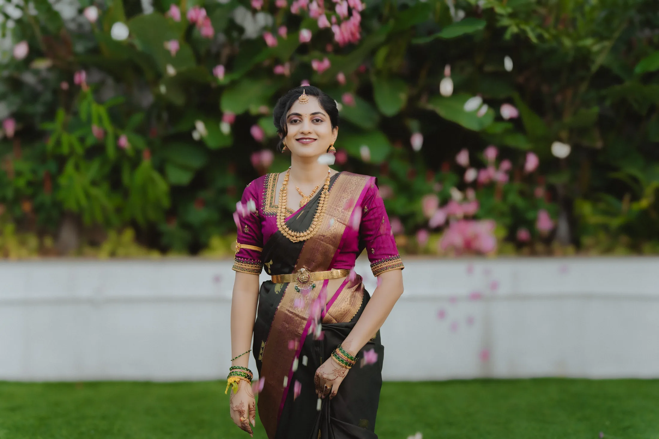 Bride smiling in a garden portrait